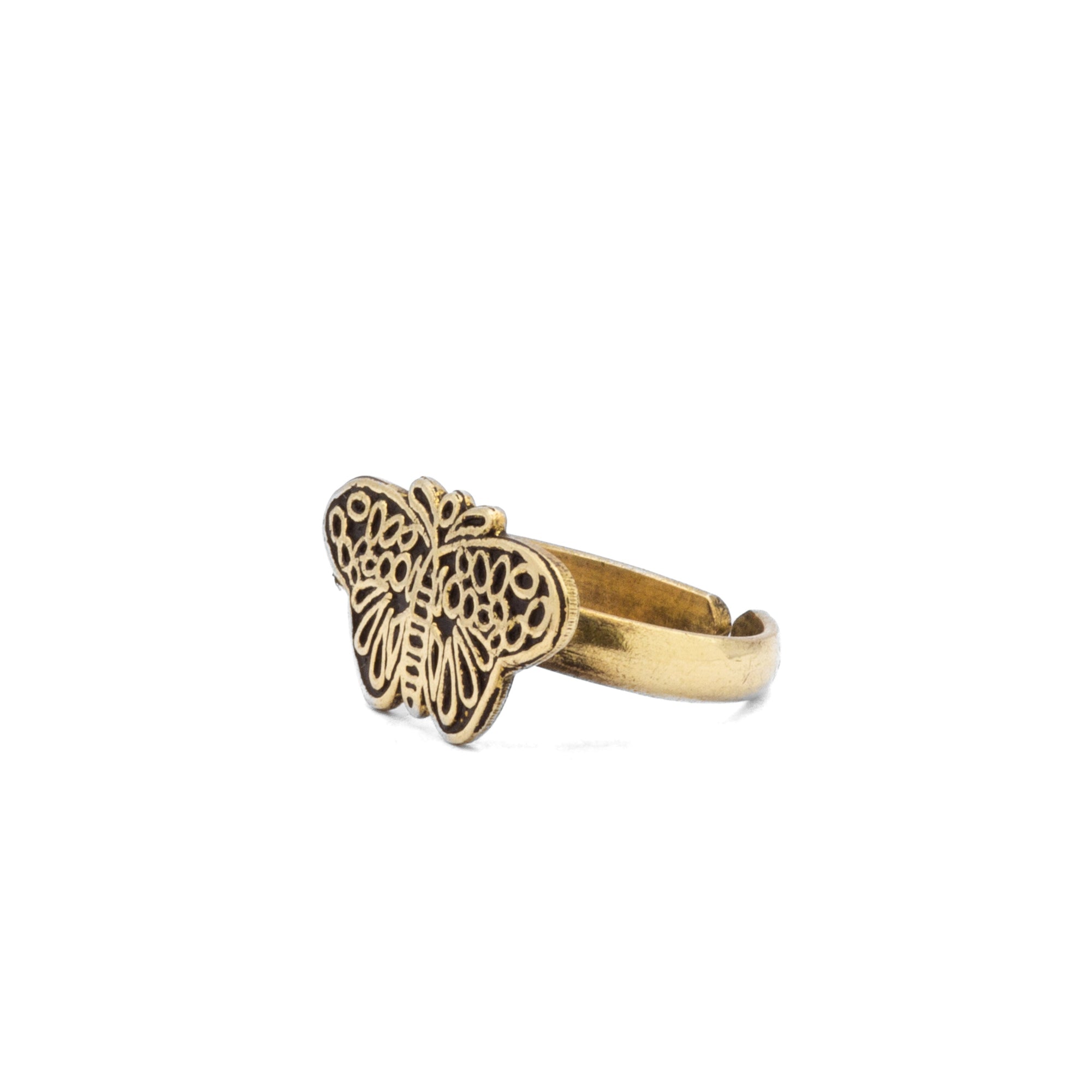 Right side profile of Frasha butterfly ring, highlighting wing depth and sculptural dimension